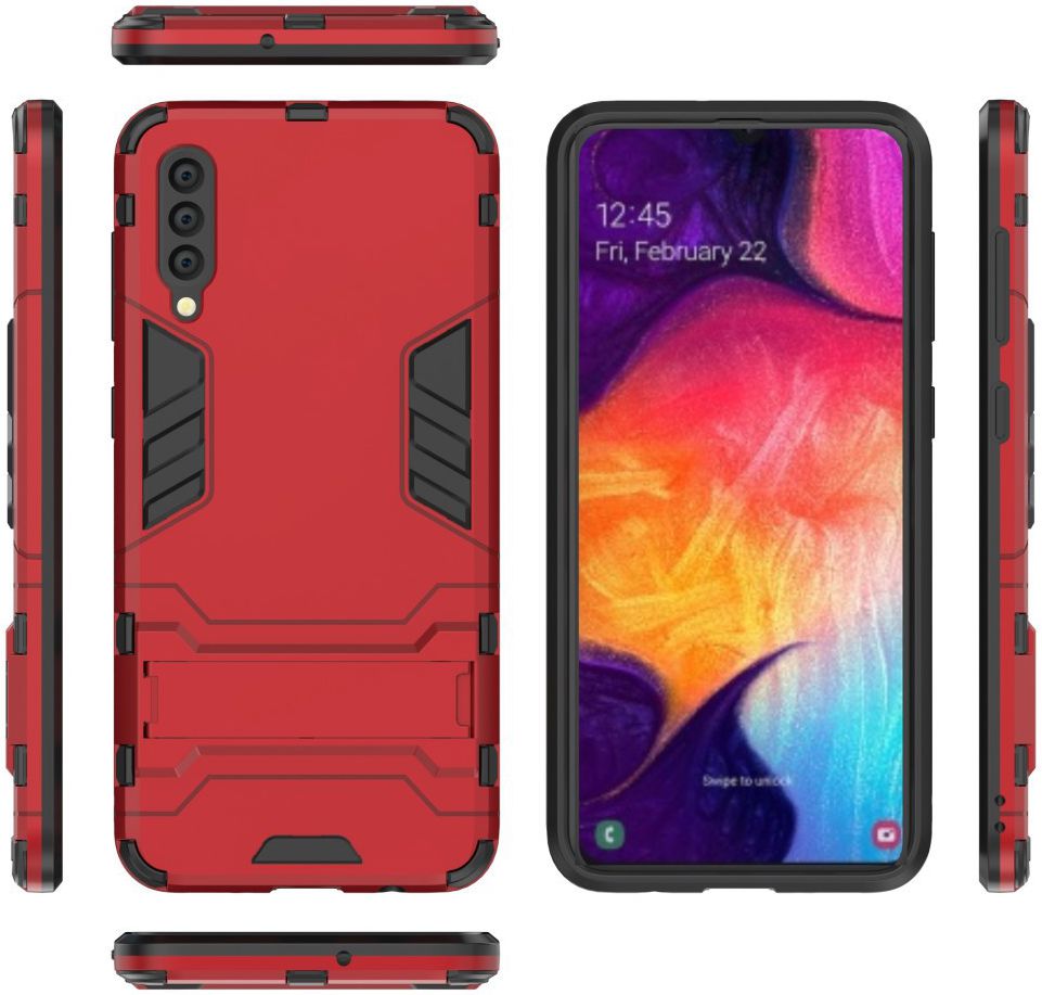 Samsung Galaxy A50 Shock Proof Back Cover Hoesje Hybride Stand Rood afbeelding 4