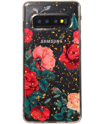 Samsung Galaxy S10 Plus Gold-stamping TPU Hoesje Rode Rozen Hoesjes
