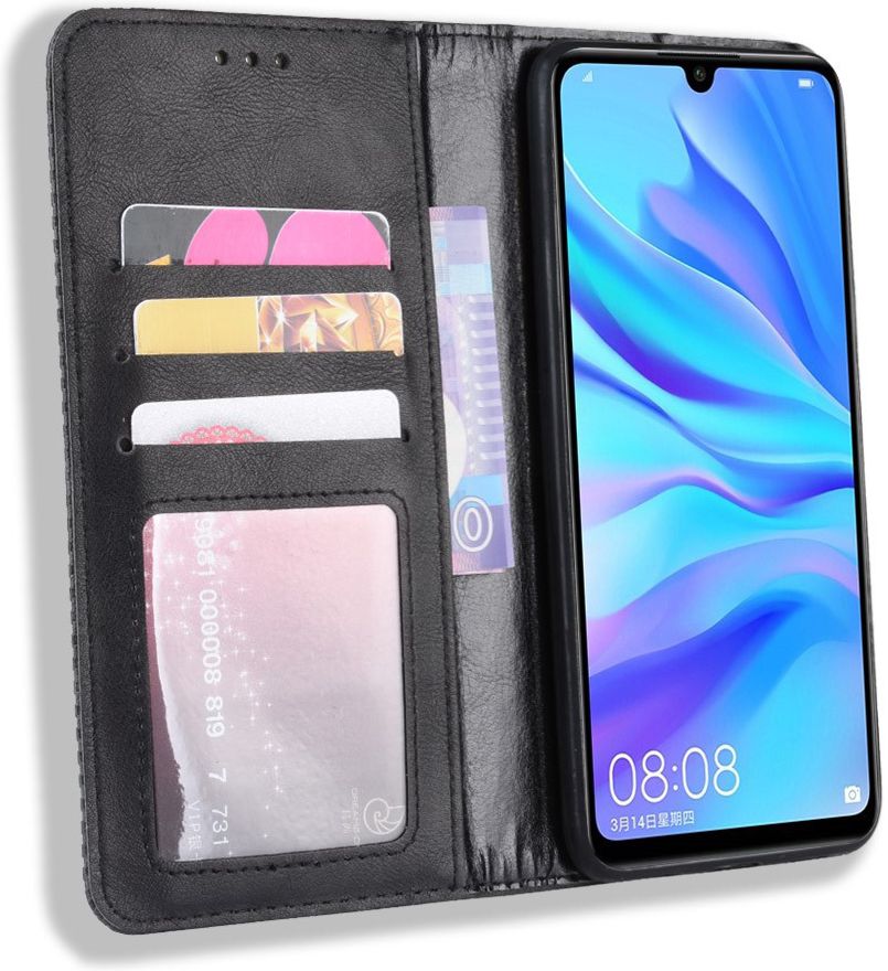 Huawei P Smart Plus 2019 Vintage Portemonnee Hoesje Zwart afbeelding 1