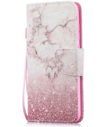 Huawei Y7 Pro 2019 Portemonnee Hoesje met Print Pink Marble Hoesjes