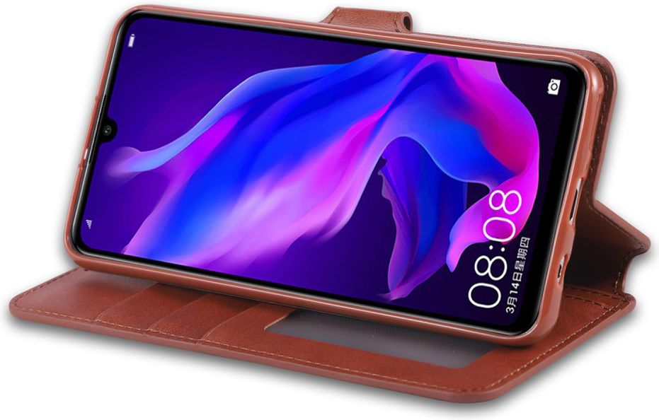 AZNS Huawei P30 Lite Portemonnee Stand Hoesje Bruin afbeelding 4