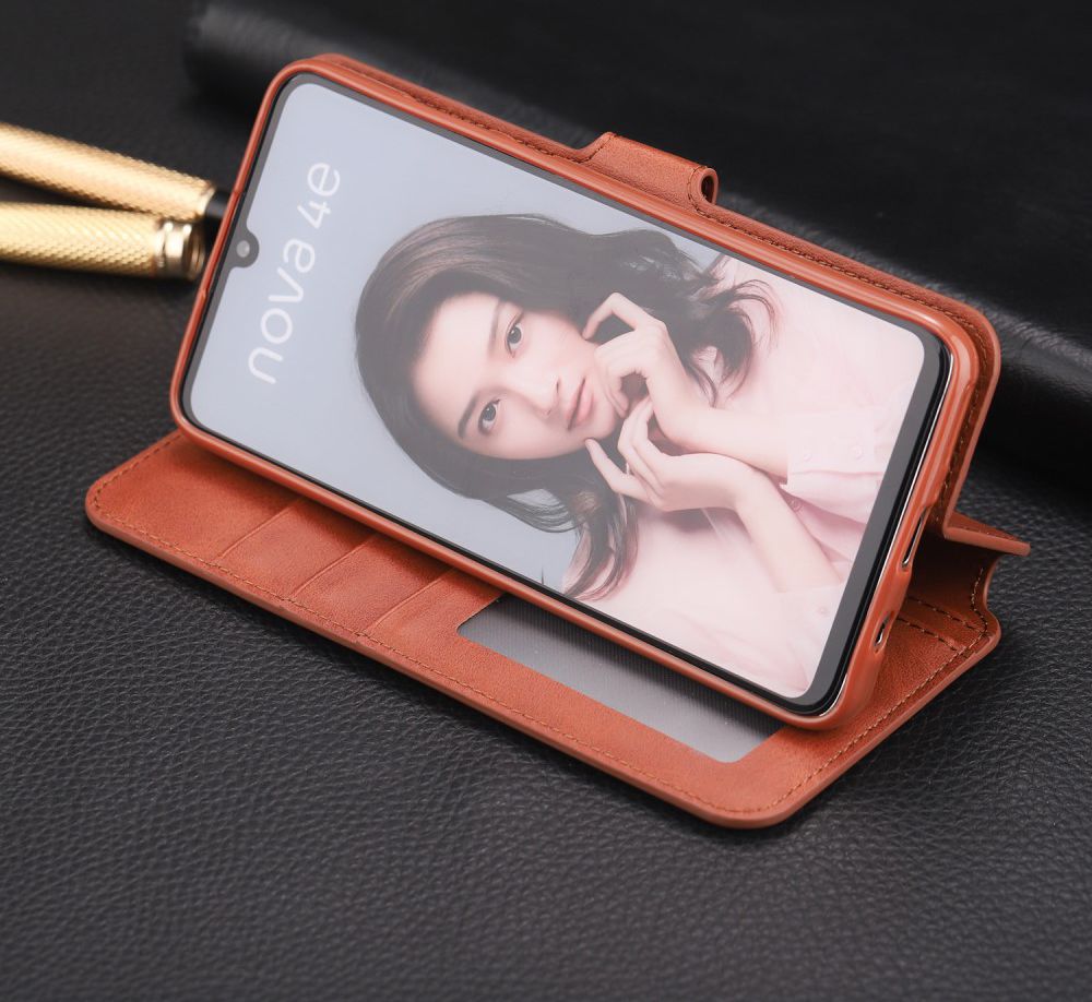 AZNS Huawei P30 Lite Portemonnee Stand Hoesje Bruin afbeelding 20