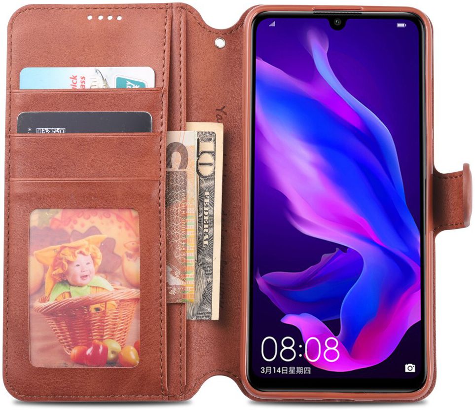 AZNS Huawei P30 Lite Portemonnee Stand Hoesje Bruin afbeelding 2