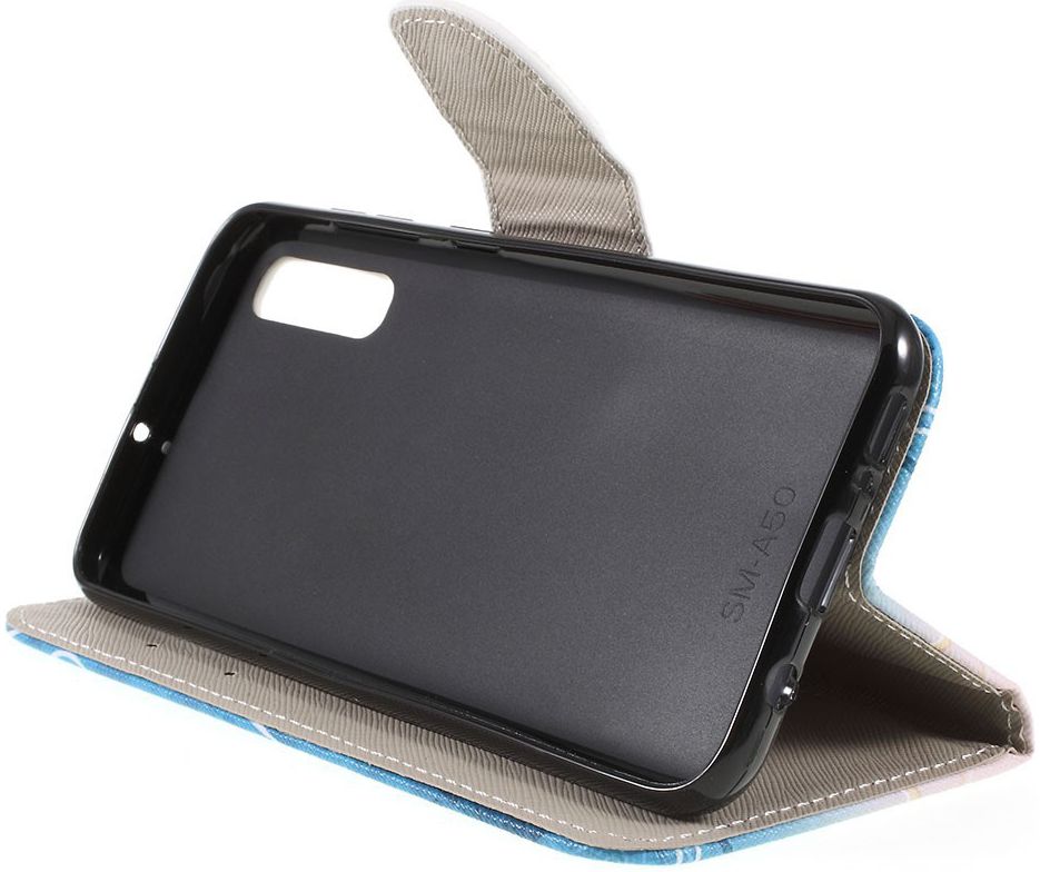 Samsung Galaxy A50 Book Case Hoesje Wallet Print Blauwe Vlinder afbeelding 4