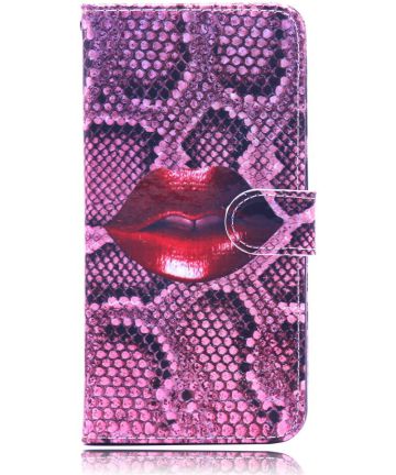 Samsung Galaxy A30 Leren Portemonnee Hoesje met Print Red Lip Hoesjes