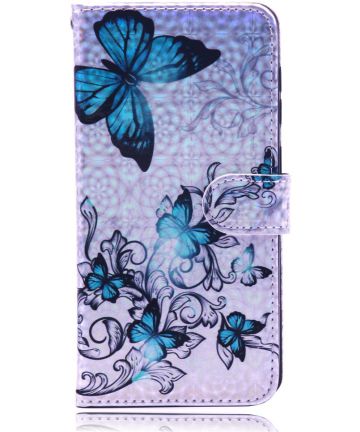 Samsung Galaxy A50/A30s Leren Portemonnee Hoesje Blue Butterfly Print Hoesjes