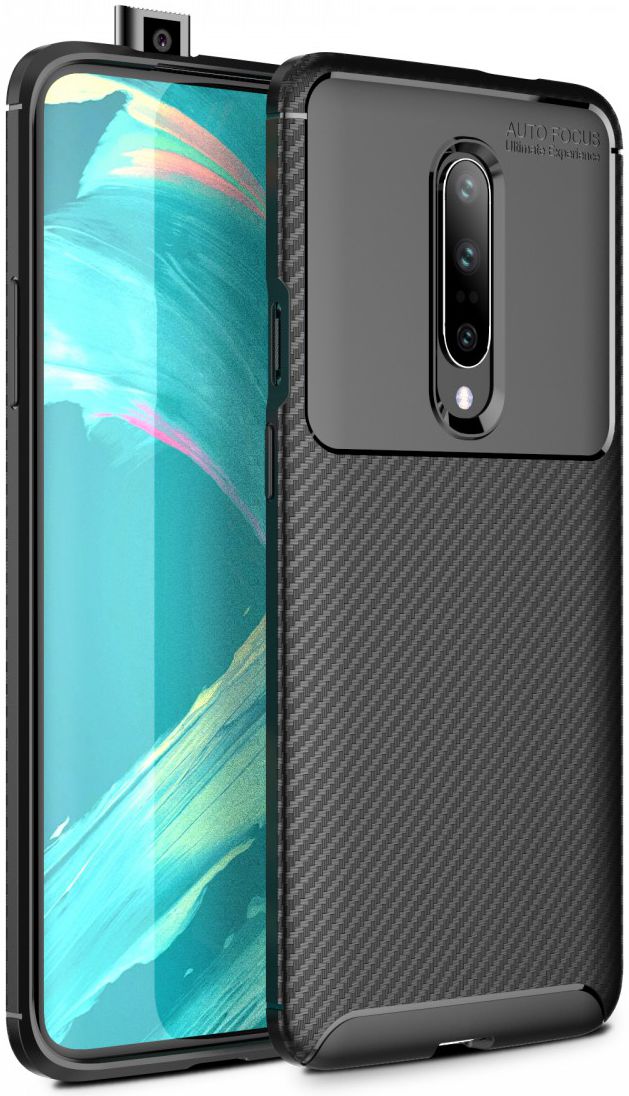 OnePlus 7 Pro Siliconen Carbon Hoesje Zwart afbeelding 1