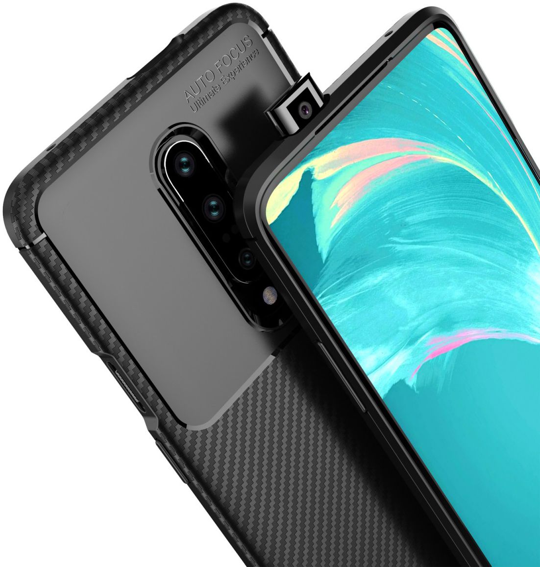 OnePlus 7 Pro Siliconen Carbon Hoesje Zwart afbeelding 5