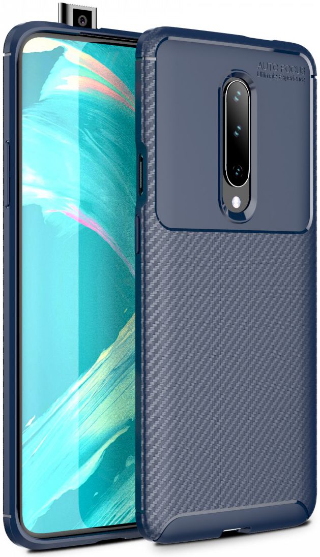 OnePlus 7 Pro Siliconen Carbon Hoesje Blauw afbeelding 1