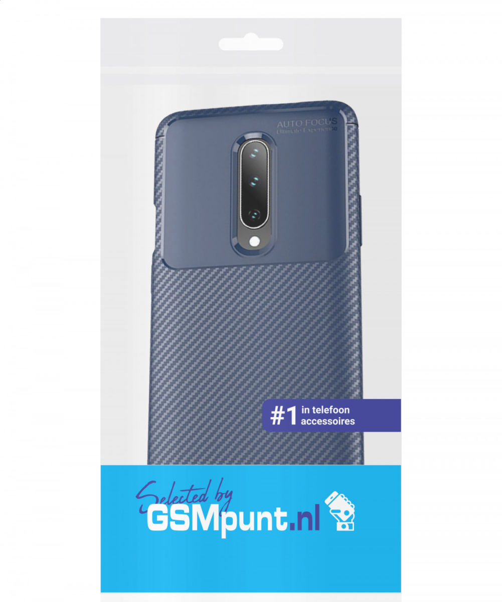 OnePlus 7 Pro Siliconen Carbon Hoesje Blauw afbeelding 2
