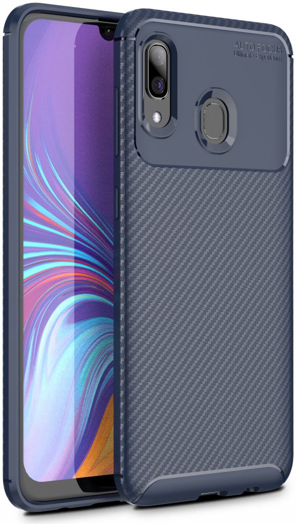 Samsung Galaxy A40 Siliconen Carbon Hoesje Blauw afbeelding 1