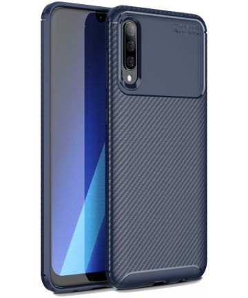 Samsung Galaxy A70 Siliconen Carbon Hoesje Blauw Hoesjes