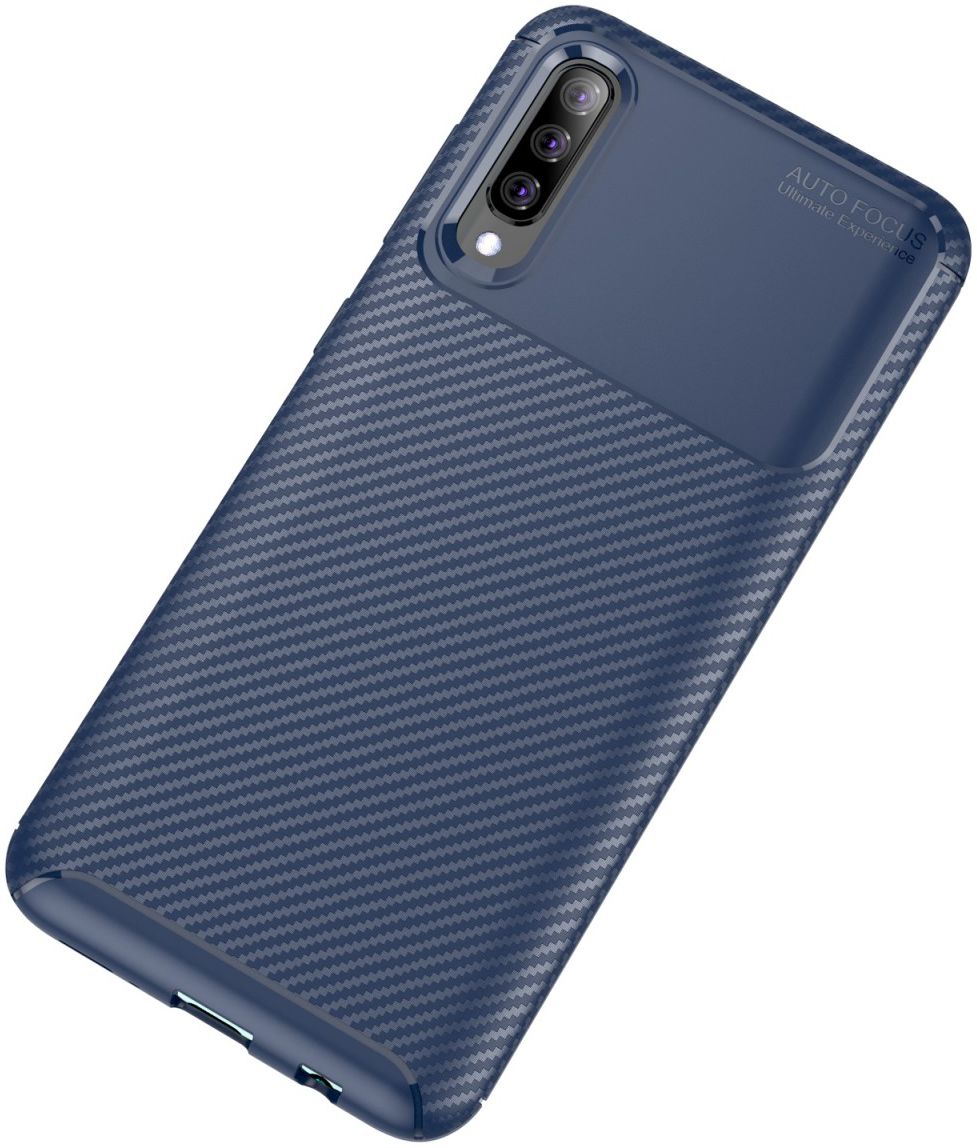 Samsung Galaxy A70 Siliconen Carbon Hoesje Blauw afbeelding 2
