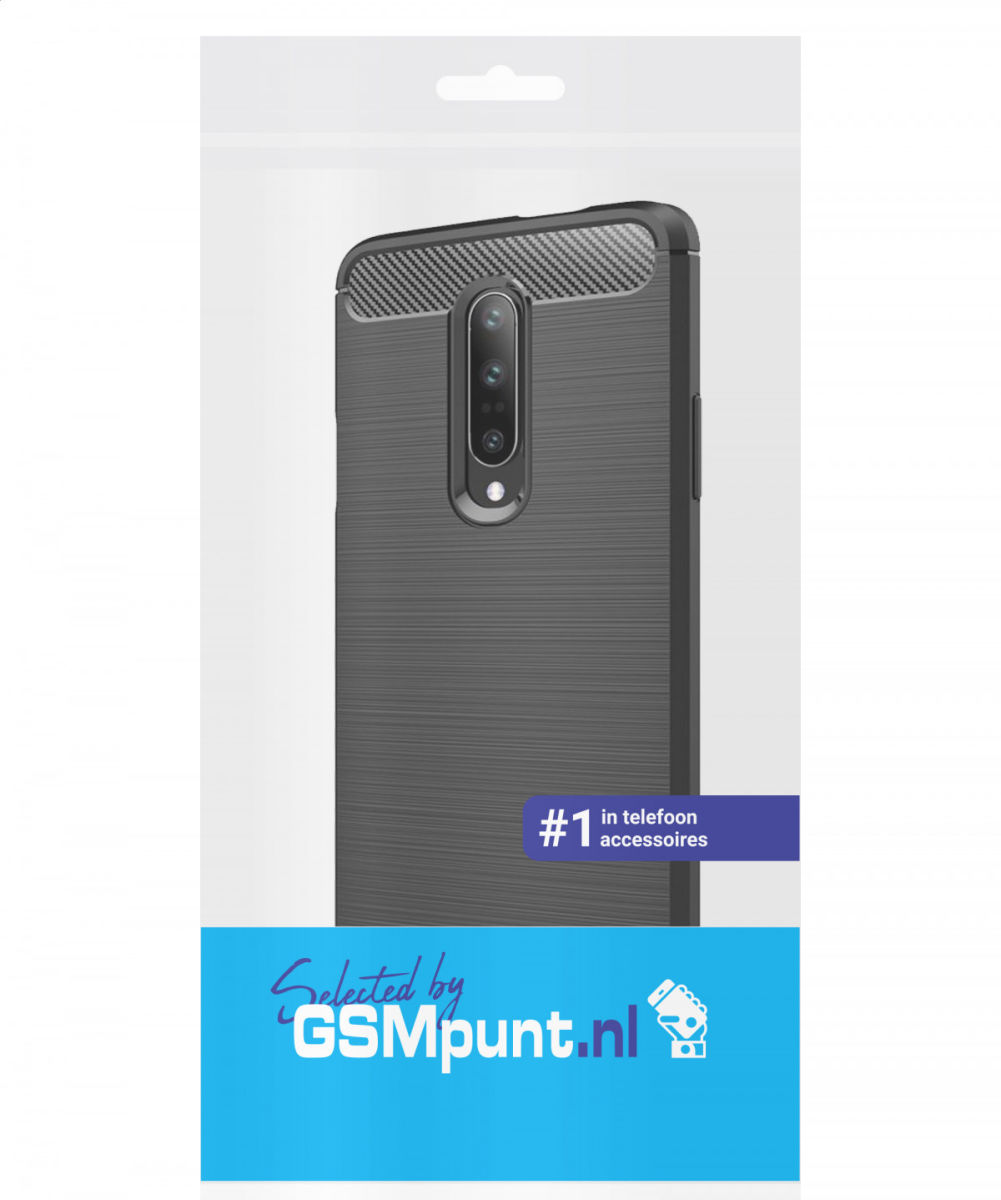 OnePlus 7 Pro Geborsteld TPU Hoesje Zwart afbeelding 2