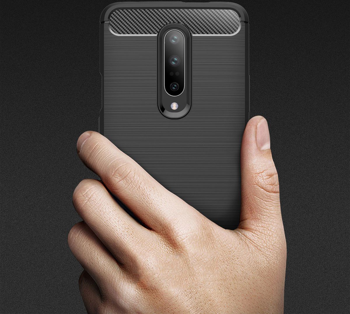 OnePlus 7 Pro Geborsteld TPU Hoesje Zwart afbeelding 9
