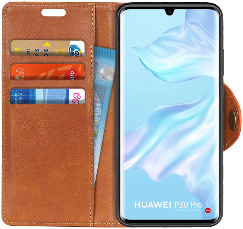 Huawei P30 Pro Portemonnee Stand Hoesje Bruin afbeelding 1