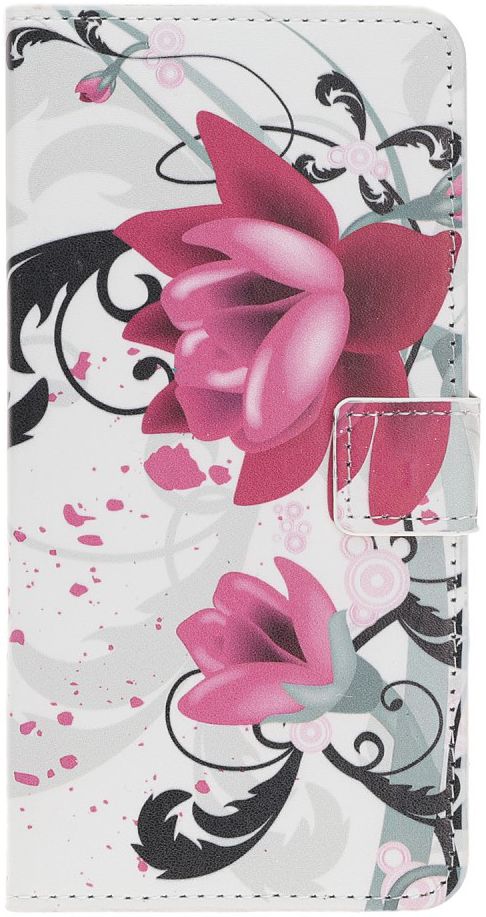 Samsung Galaxy A40 Portemonnee Hoesje met Print Purple Flowers afbeelding 1