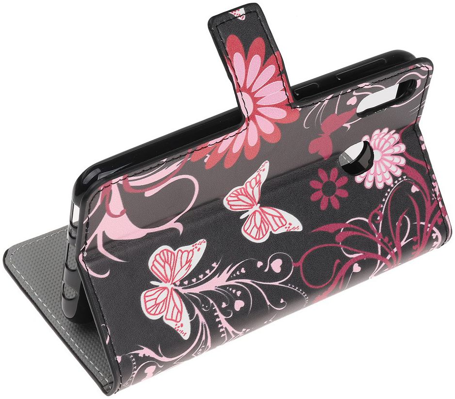 Samsung Galaxy A40 Portemonnee Hoesje met Print Butterfly Flower afbeelding 3