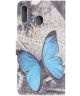 Samsung Galaxy A40 Portemonnee Hoesje met Print Blauw Vlinder