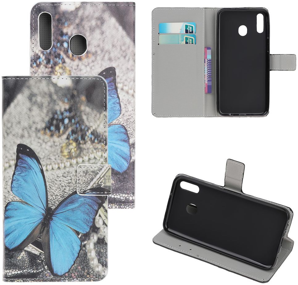Samsung Galaxy A40 Portemonnee Hoesje met Print Blauw Vlinder afbeelding 6