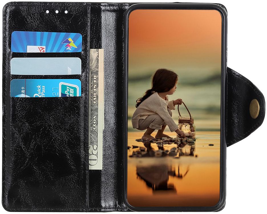 Samsung Galaxy A40 Portemonnee Knoop Hoesje Zwart afbeelding 2