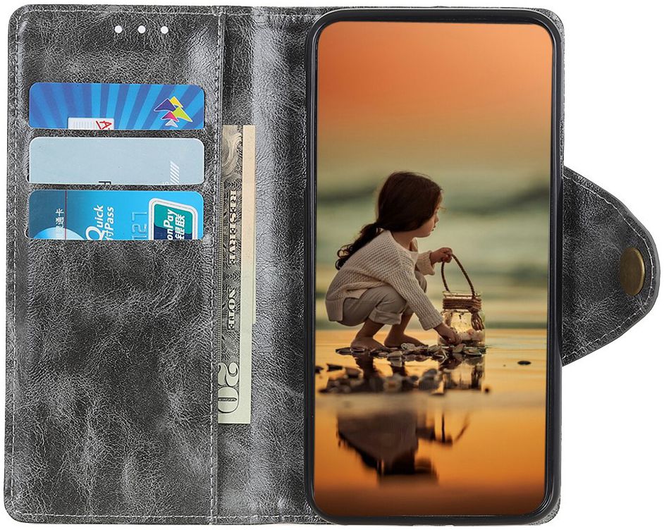 Samsung Galaxy A40 Portemonnee Knoop Hoesje Grijs afbeelding 2