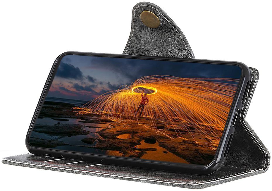 Samsung Galaxy A40 Portemonnee Knoop Hoesje Grijs afbeelding 5