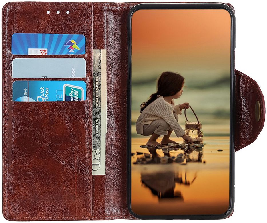 Samsung Galaxy A40 Portemonnee Knoop Hoesje Bruin afbeelding 2