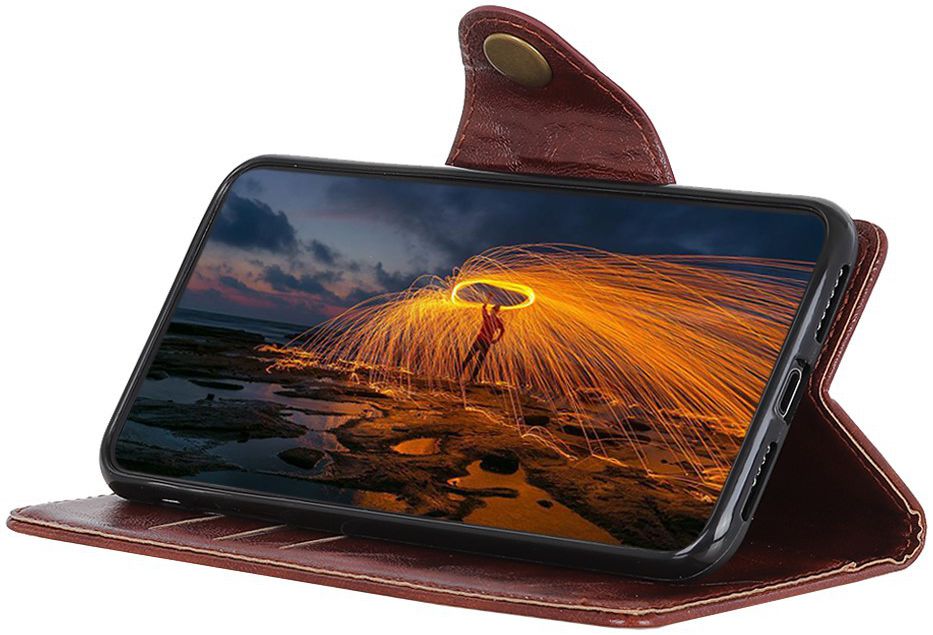 Samsung Galaxy A40 Portemonnee Knoop Hoesje Bruin afbeelding 5