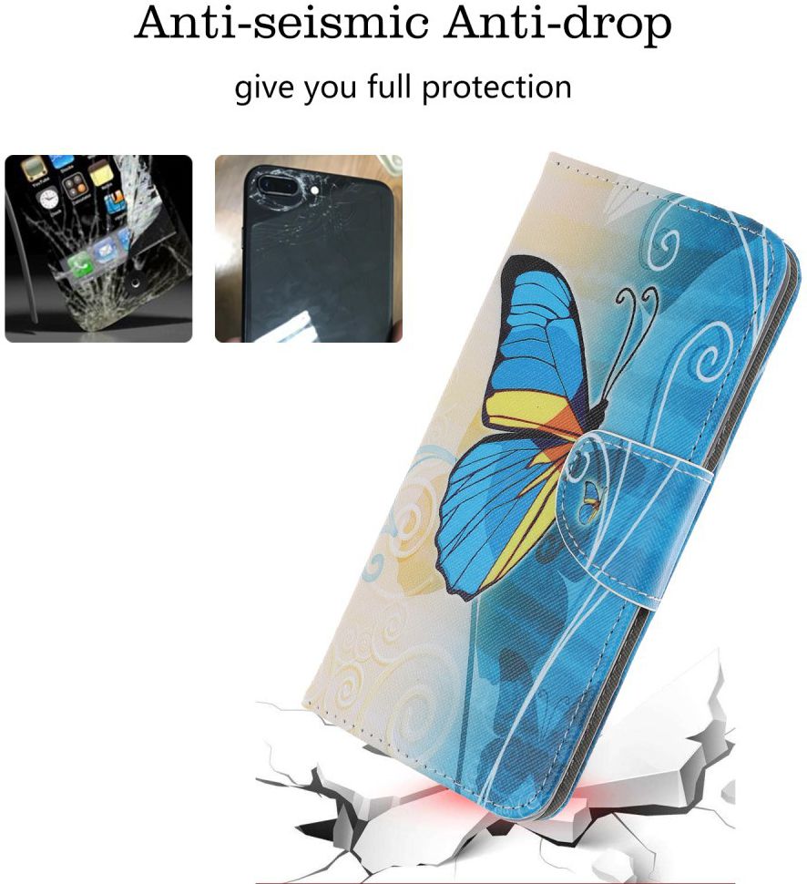 Samsung Galaxy A70 Portemonnee Print Hoesje Blauw Vlinder afbeelding 2