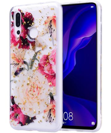 Huawei Y7 (2019) Glitter TPU Hoesje met Print Elegant Flowers Hoesjes