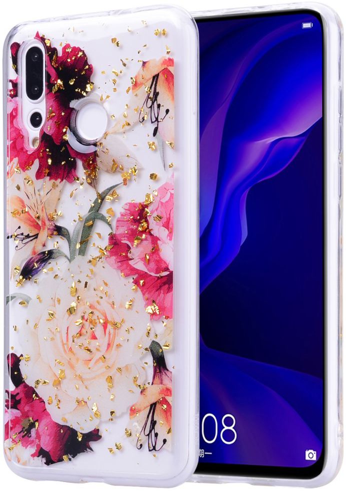 Huawei Y7 (2019) Glitter TPU Hoesje met Print Elegant Flowers afbeelding 1