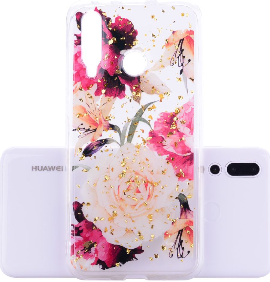Huawei Y7 (2019) Glitter TPU Hoesje met Print Elegant Flowers afbeelding 2