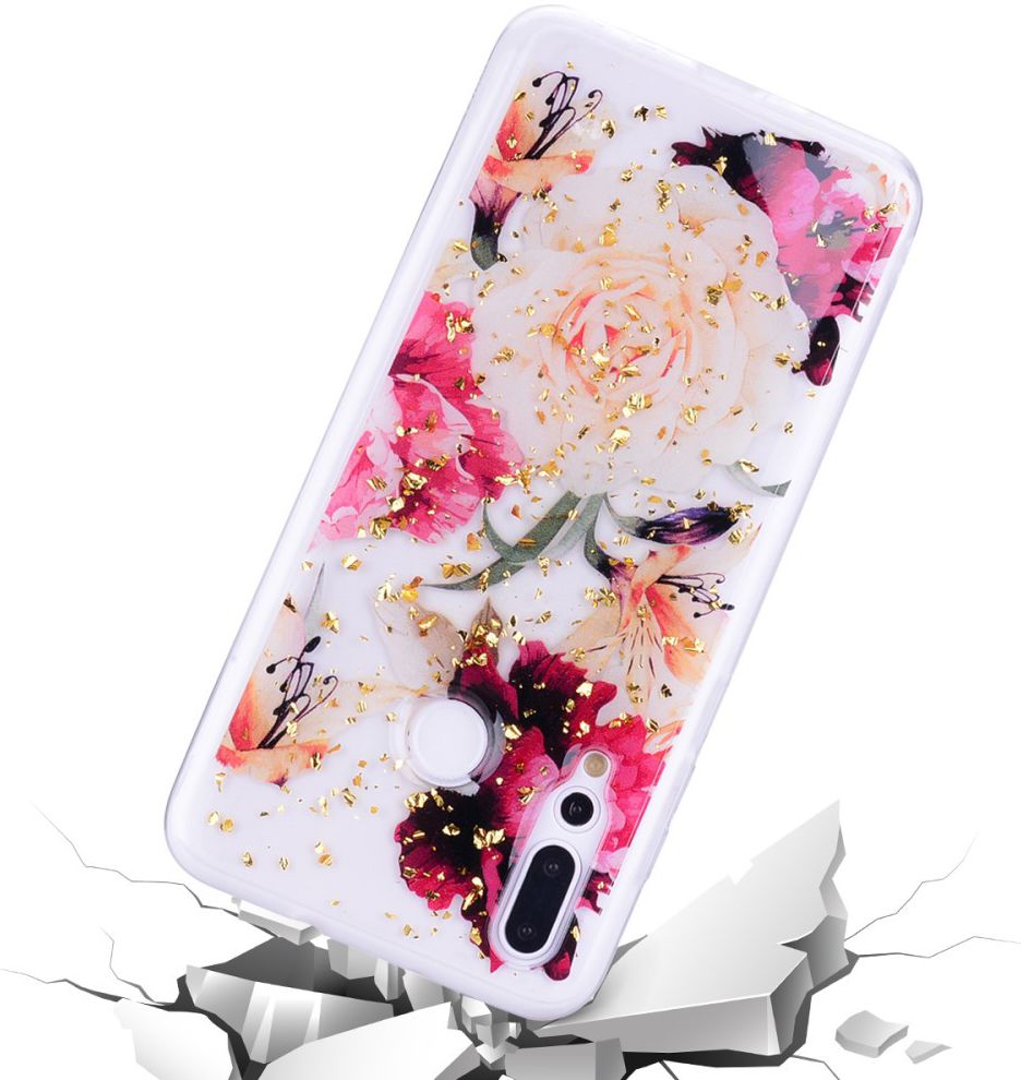 Huawei Y7 (2019) Glitter TPU Hoesje met Print Elegant Flowers afbeelding 3