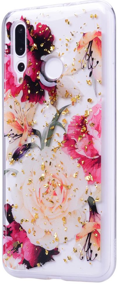 Huawei Y7 (2019) Glitter TPU Hoesje met Print Elegant Flowers afbeelding 5