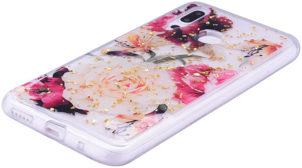 Huawei Y7 (2019) Glitter TPU Hoesje met Print Elegant Flowers afbeelding 7