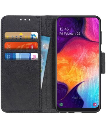 Samsung Galaxy A50 Book Case Hoesje Wallet Stand Kunst Leer Zwart Hoesjes