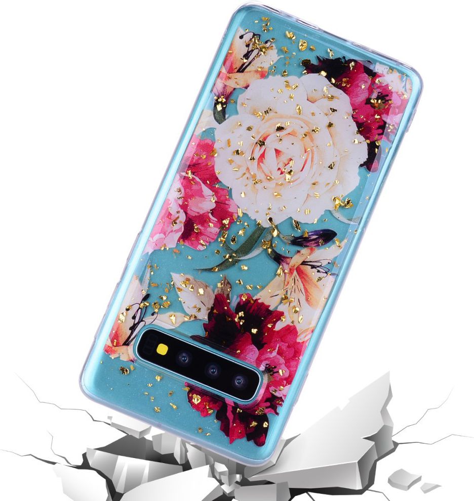 Samsung Galaxy S10 Glitter TPU Hoesje met Print Elegant Flowers afbeelding 3