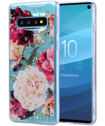 Samsung Galaxy S10 Plus Glitter TPU Hoesje met Print Elegant Flowers Hoesjes