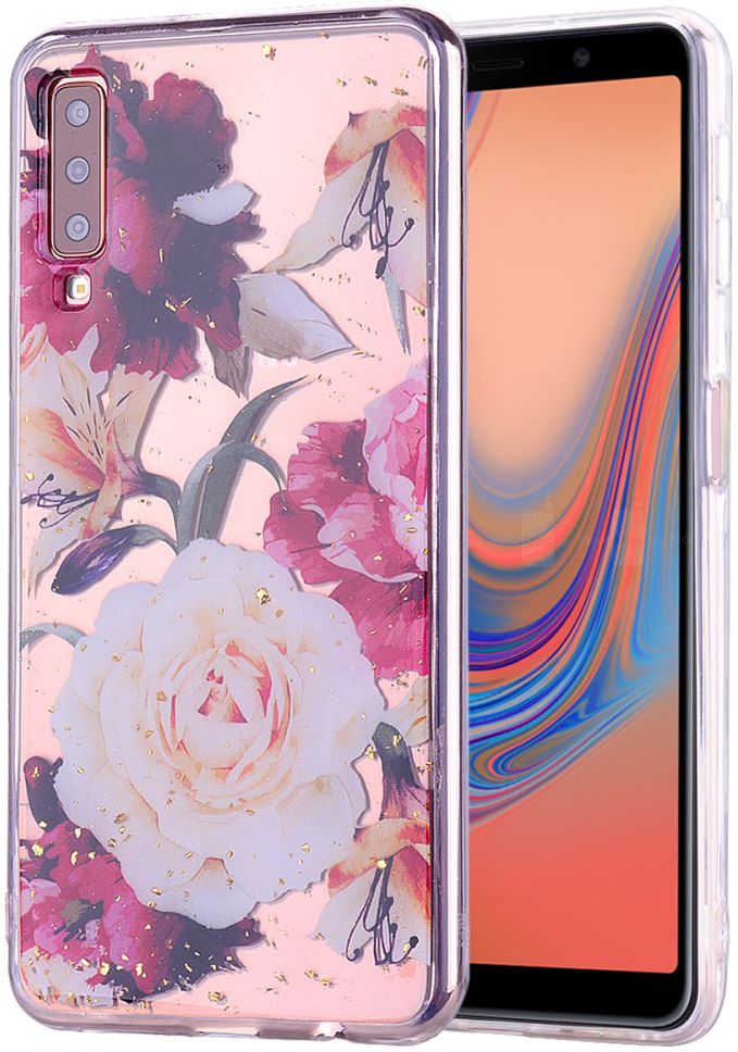 Samsung Galaxy A7 (2018) Glitter TPU Hoesje met Print Elegant Flowers afbeelding 1
