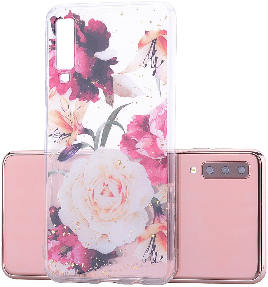 Samsung Galaxy A7 (2018) Glitter TPU Hoesje met Print Elegant Flowers afbeelding 2