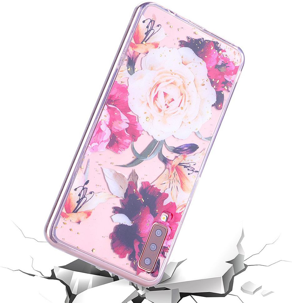 Samsung Galaxy A7 (2018) Glitter TPU Hoesje met Print Elegant Flowers afbeelding 3