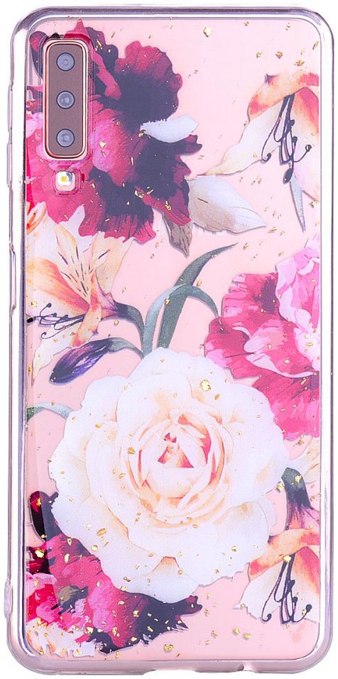 Samsung Galaxy A7 (2018) Glitter TPU Hoesje met Print Elegant Flowers afbeelding 4