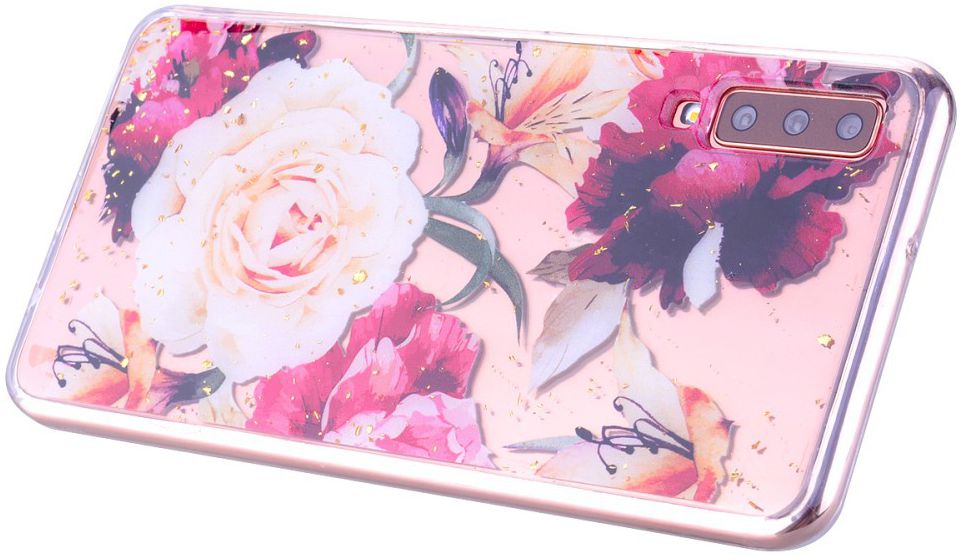Samsung Galaxy A7 (2018) Glitter TPU Hoesje met Print Elegant Flowers afbeelding 6