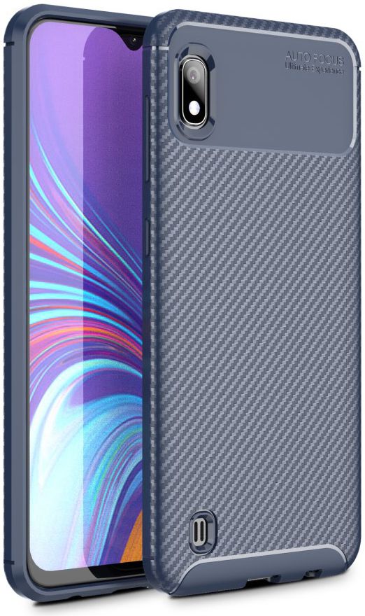Samsung Galaxy A10 Siliconen Carbon Hoesje Blauw afbeelding 1