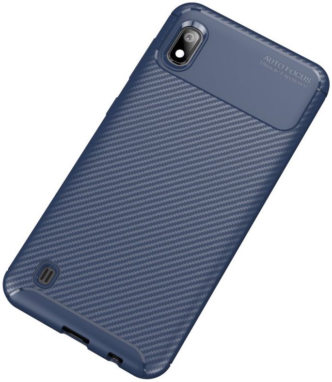 Samsung Galaxy A10 Siliconen Carbon Hoesje Blauw afbeelding 2