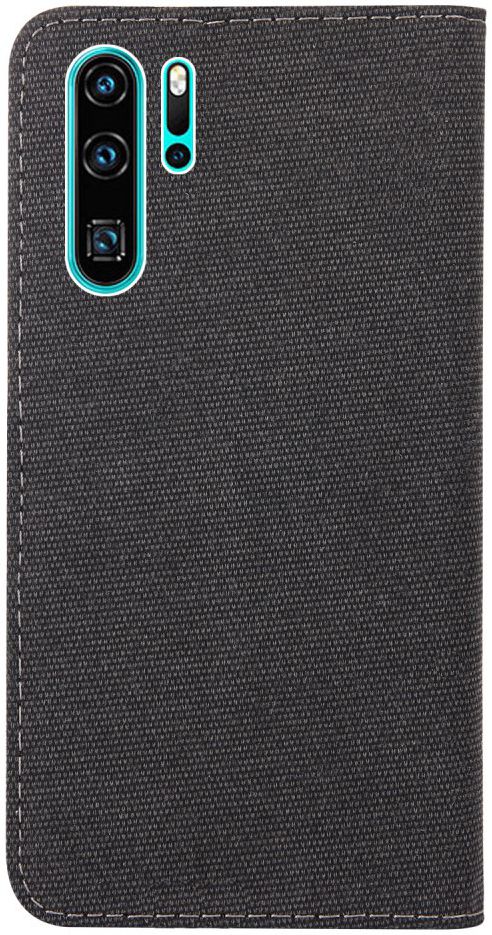 Huawei P30 Pro Soft Canvas Portemonnee Hoesje Zwart afbeelding 3