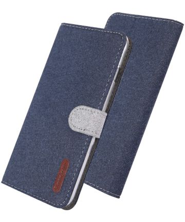 Samsung Galaxy A50 Book Case Hoesje Soft Canvas Wallet Blauw Hoesjes