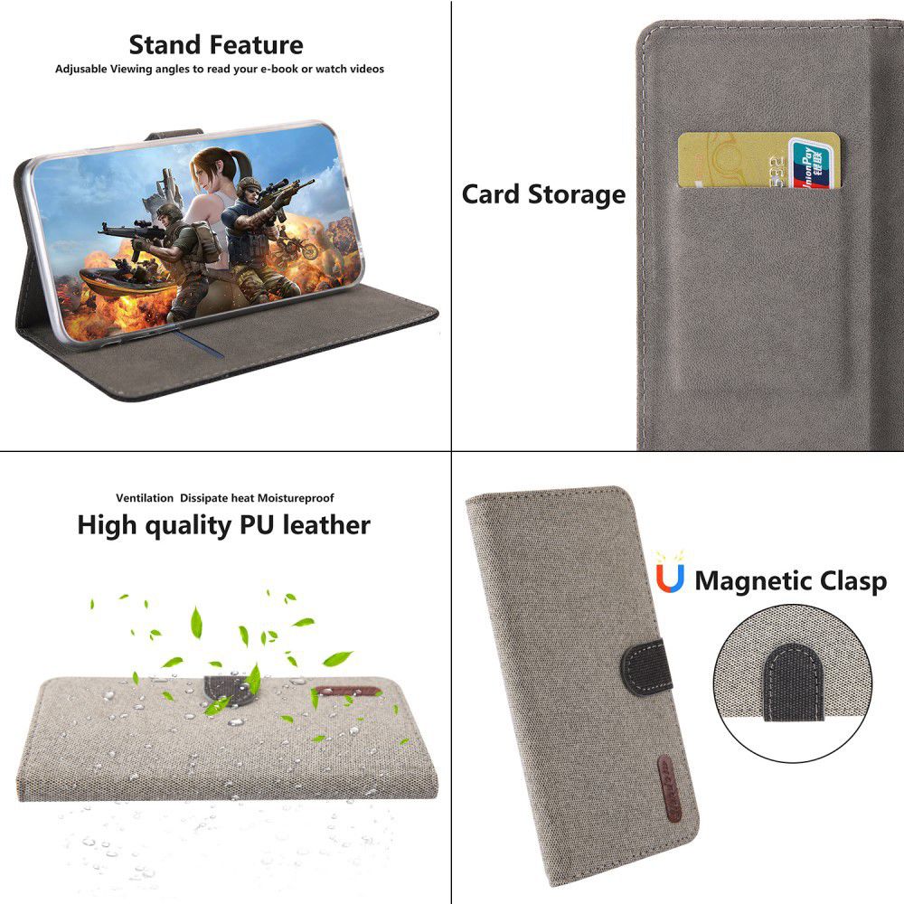 Samsung Galaxy A70 Soft Canvas Portemonnee Hoesje Khaki afbeelding 7