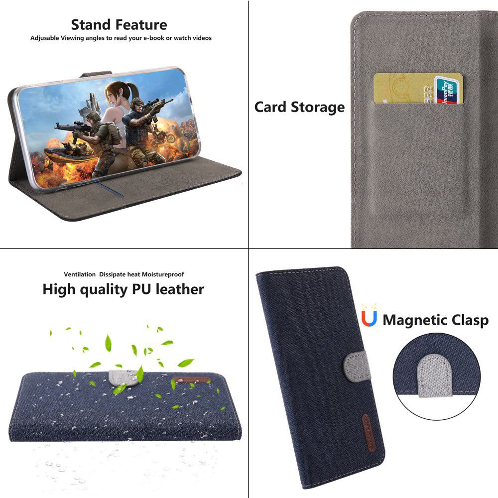 Samsung Galaxy A70 Soft Canvas Portemonnee Hoesje Blauw afbeelding 6